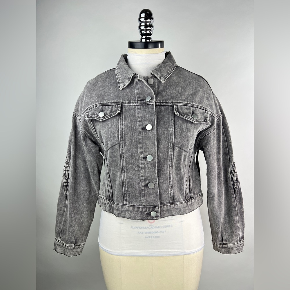 💚 2902. Cotton Denim Jacket With Lace Up Detail